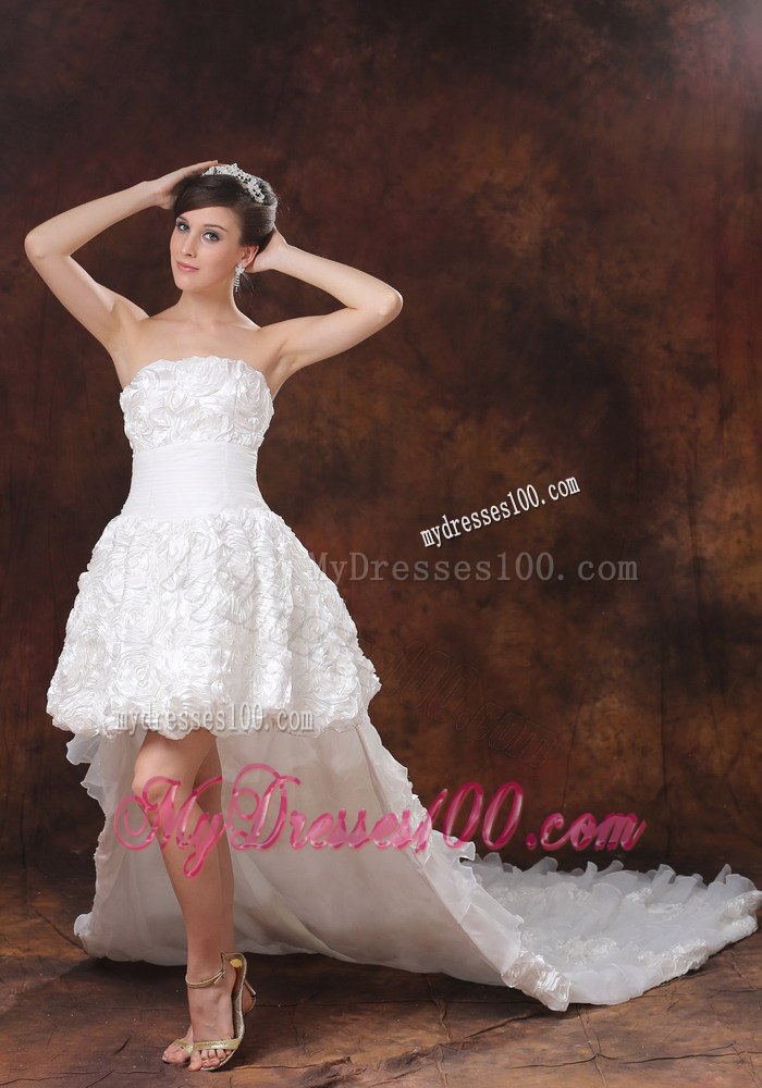 Princess Strapless High-low Fabric With Rolling Flower Wedding Dresses