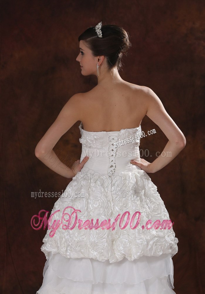 Princess Strapless High-low Fabric With Rolling Flower Wedding Dresses