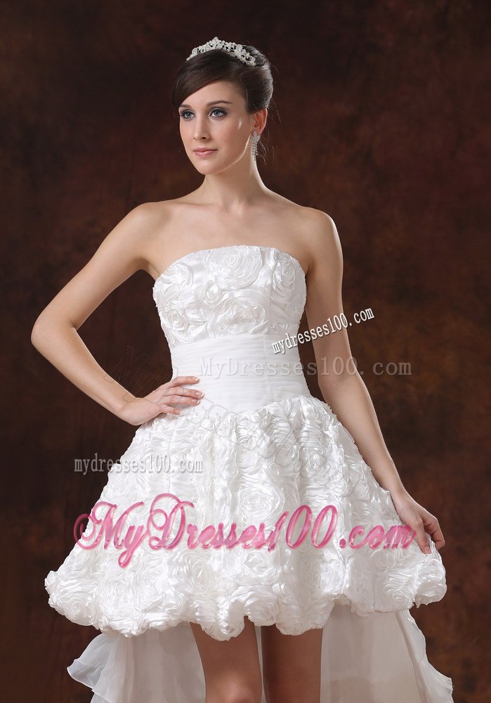 Princess Strapless High-low Fabric With Rolling Flower Wedding Dresses