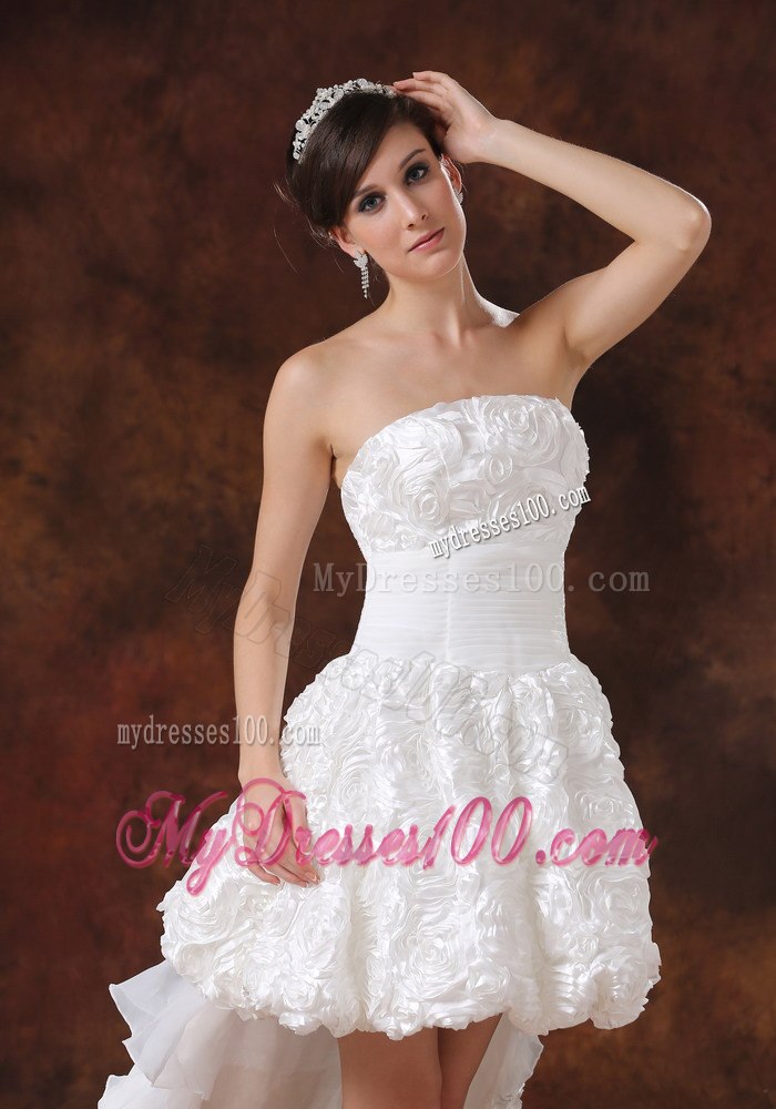 Princess Strapless High-low Fabric With Rolling Flower Wedding Dresses