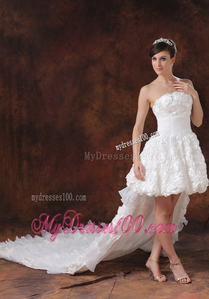 Princess Strapless High-low Fabric With Rolling Flower Wedding Dresses