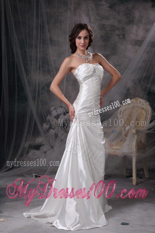 Ivory Mermaid Sweetheart Brush Train Beading Ruching Wedding Dress