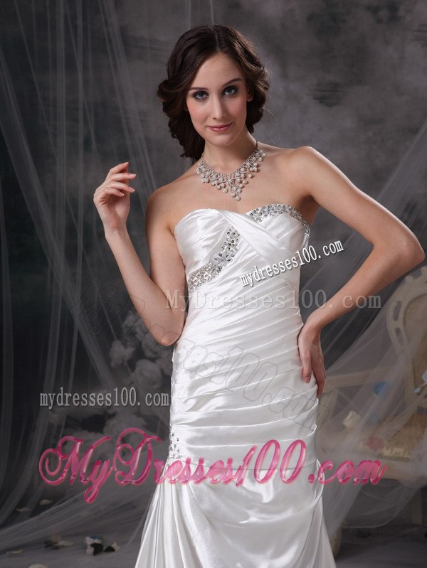 Ivory Mermaid Sweetheart Brush Train Beading Ruching Wedding Dress