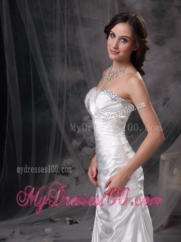 Ivory Mermaid Sweetheart Brush Train Beading Ruching Wedding Dress