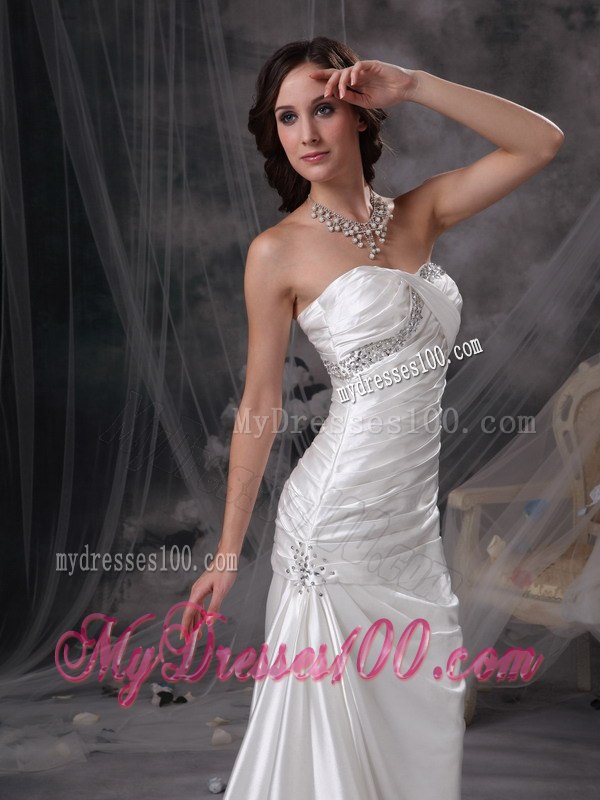 Ivory Mermaid Sweetheart Brush Train Beading Ruching Wedding Dress