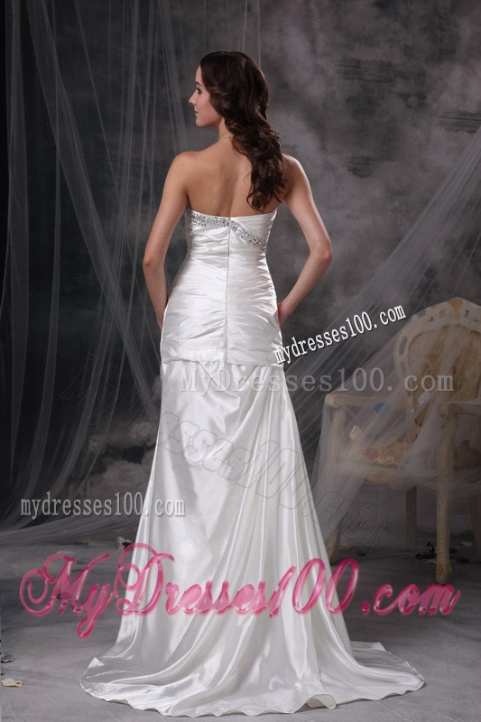 Ivory Mermaid Sweetheart Brush Train Beading Ruching Wedding Dress