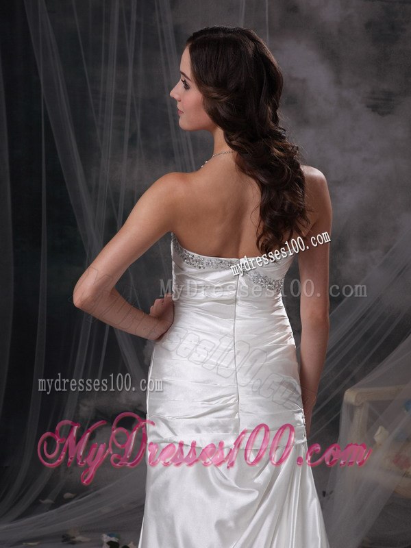 Ivory Mermaid Sweetheart Brush Train Beading Ruching Wedding Dress