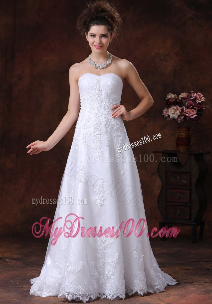 Lace Sweetheart A-Line Brush Romantic Wedding Dress With Beading