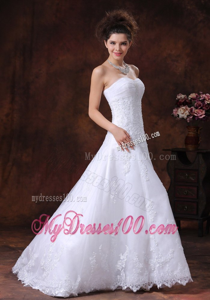 Lace Sweetheart A-Line Brush Romantic Wedding Dress With Beading