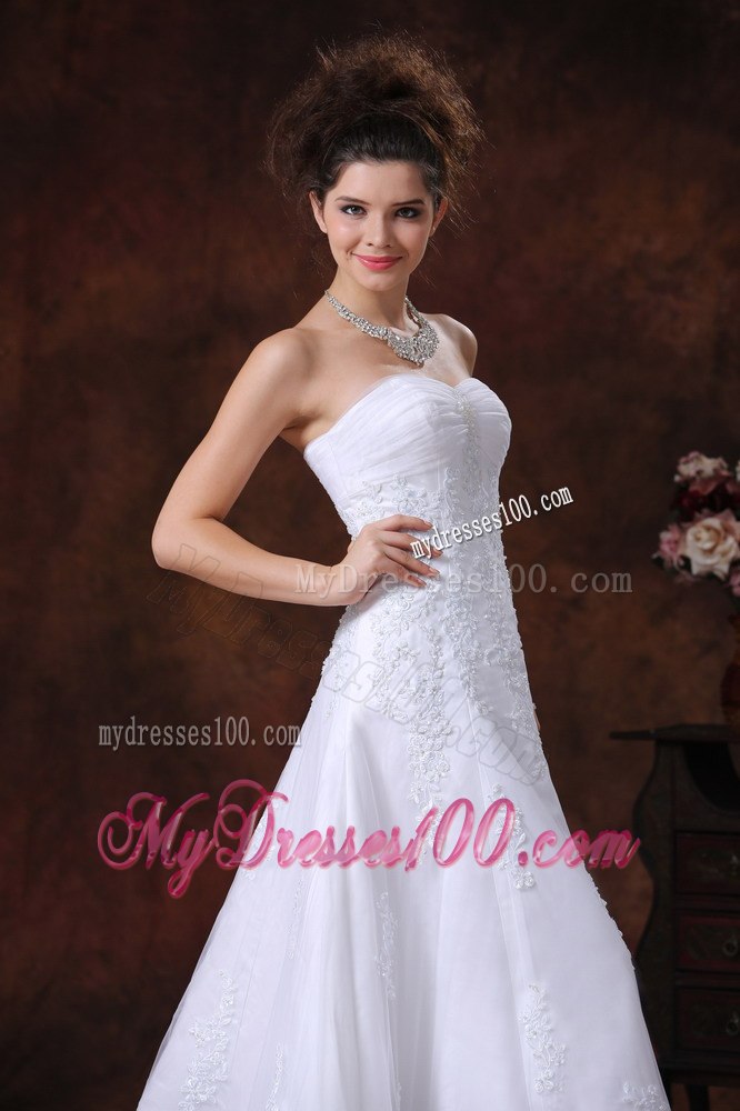 Lace Sweetheart A-Line Brush Romantic Wedding Dress With Beading