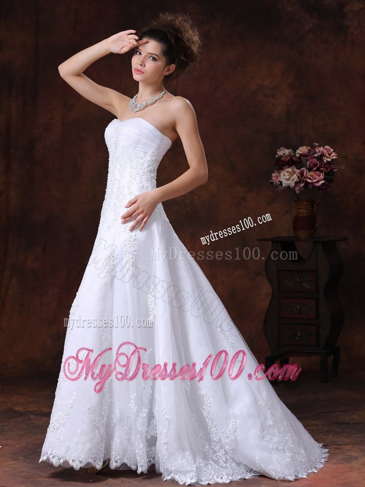 Lace Sweetheart A-Line Brush Romantic Wedding Dress With Beading