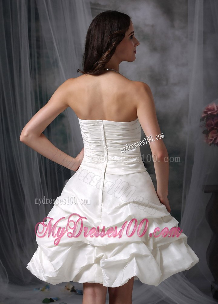 Lovely Strapless Knee-length Appliques Ruched Wedding Dress