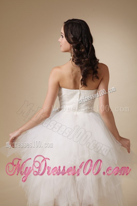 2013 Lovely Strapless Tea-length Beading Beach Wedding Dress