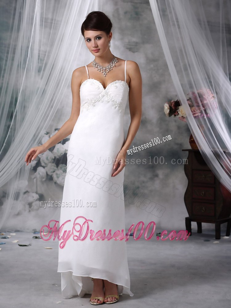Lovely Column Spaghetti Straps Floor-length Appliques Wedding Dress