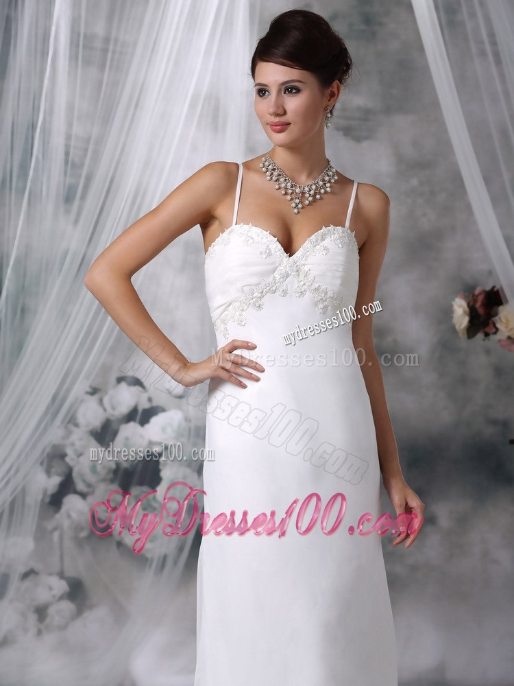 Lovely Column Spaghetti Straps Floor-length Appliques Wedding Dress