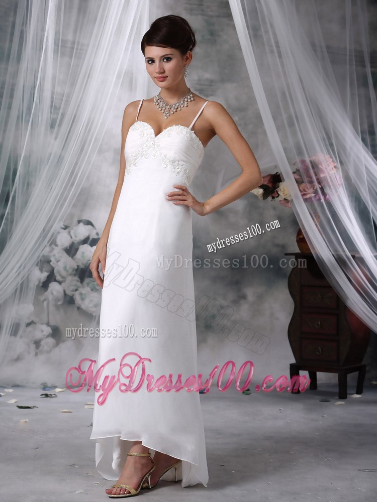 Lovely Column Spaghetti Straps Floor-length Appliques Wedding Dress