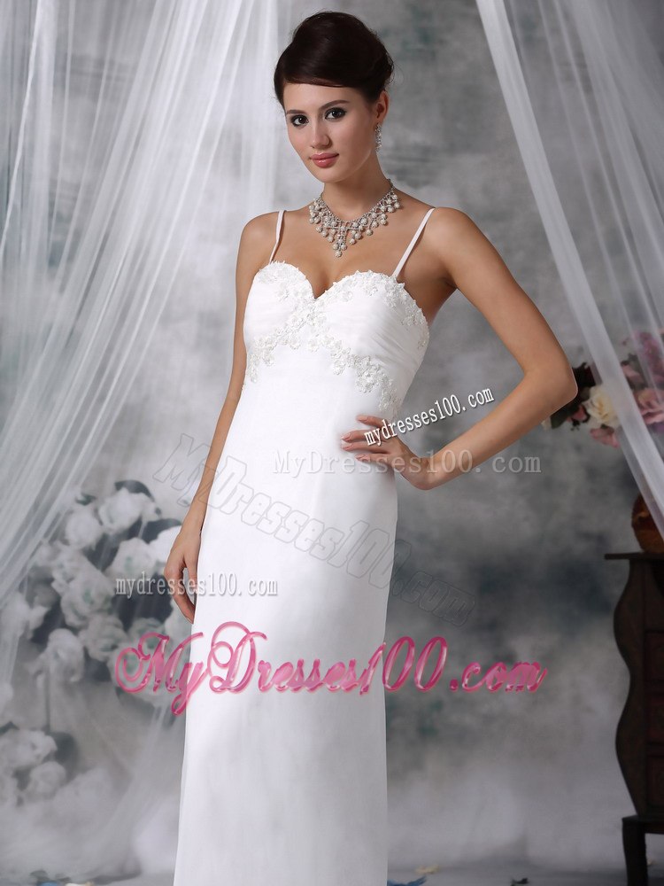 Lovely Column Spaghetti Straps Floor-length Appliques Wedding Dress