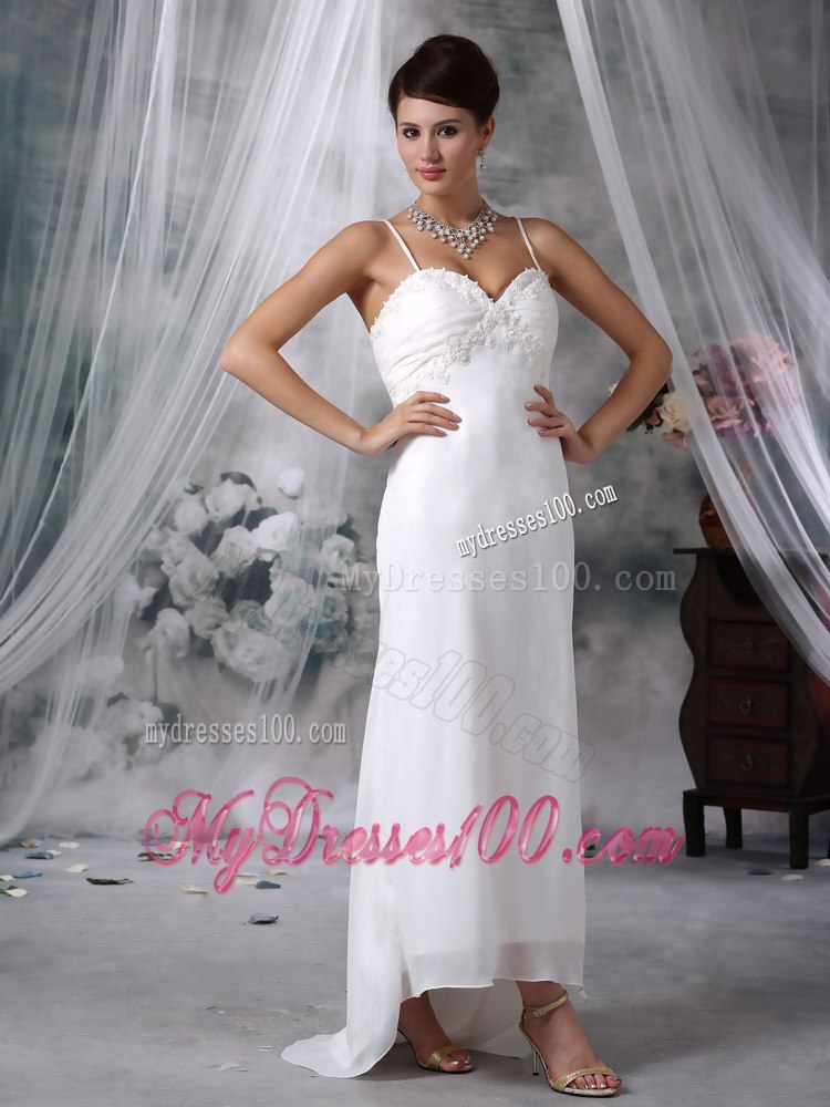 Lovely Column Spaghetti Straps Floor-length Appliques Wedding Dress