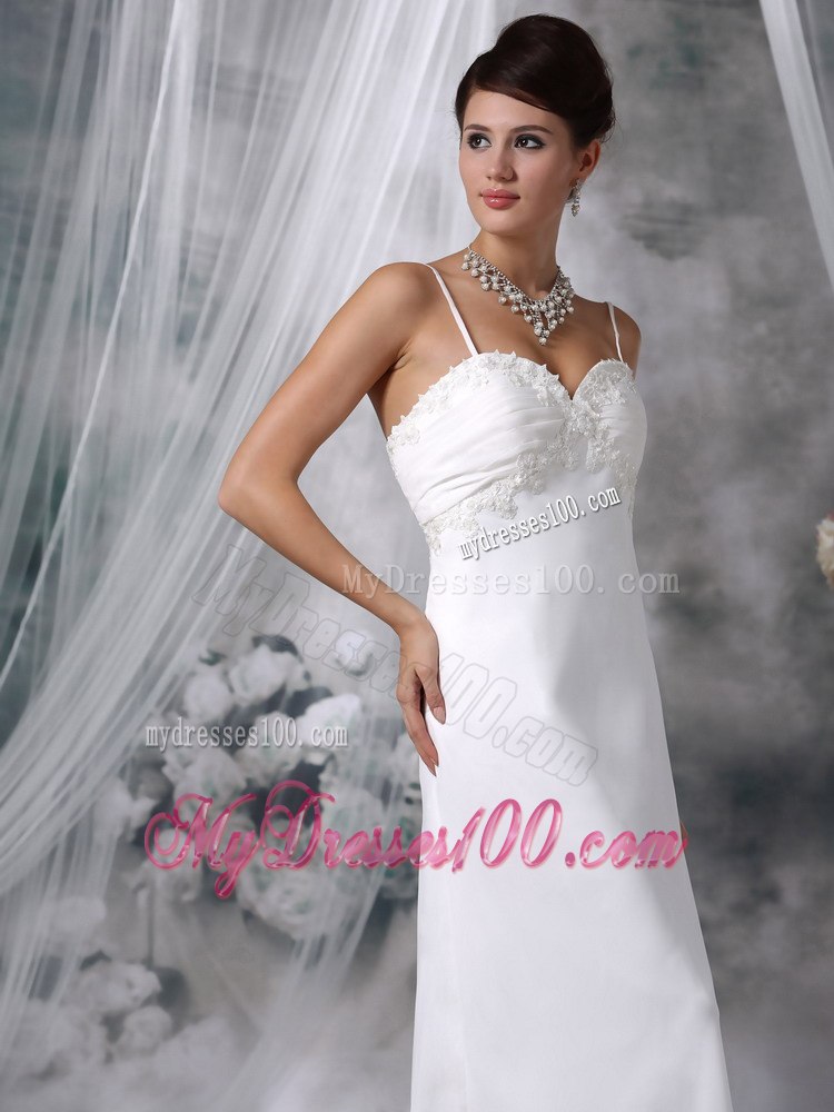 Lovely Column Spaghetti Straps Floor-length Appliques Wedding Dress