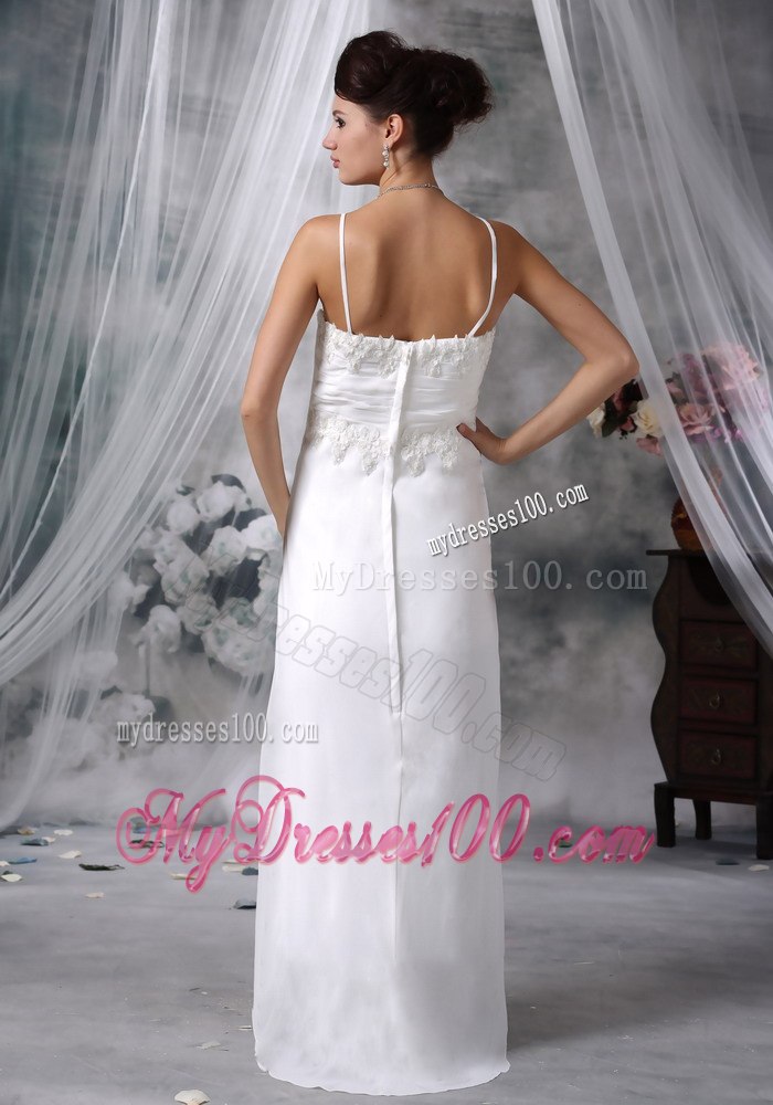 Lovely Column Spaghetti Straps Floor-length Appliques Wedding Dress