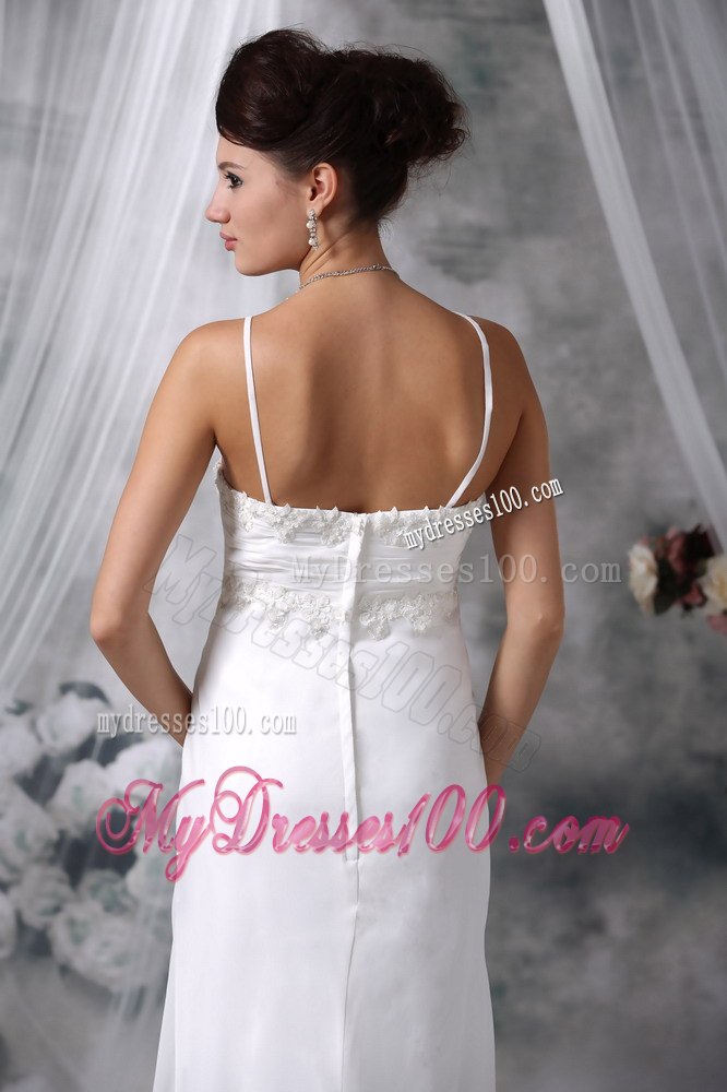 Lovely Column Spaghetti Straps Floor-length Appliques Wedding Dress