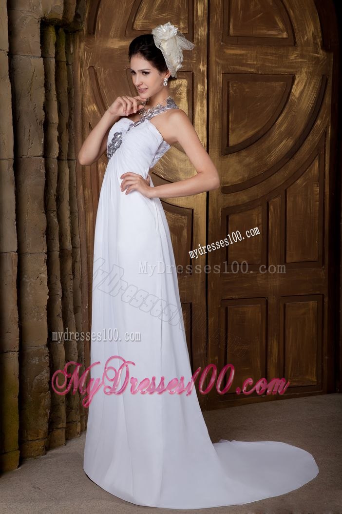 Lovely Empire One Shoulder Brush Train Appliques Wedding Dress