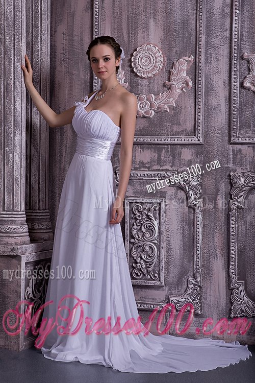 Lovely Empire One Shoulder Court Train Ruching Wedding Dresses