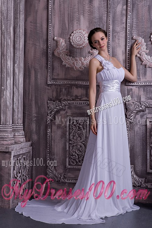 Lovely Empire One Shoulder Court Train Ruching Wedding Dresses