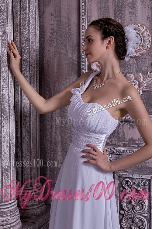 Lovely Empire One Shoulder Court Train Ruching Wedding Dresses