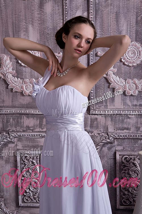 Lovely Empire One Shoulder Court Train Ruching Beach Wedding Dress