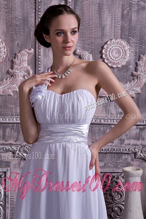 Lovely Empire One Shoulder Court Train Ruching Beach Wedding Dress