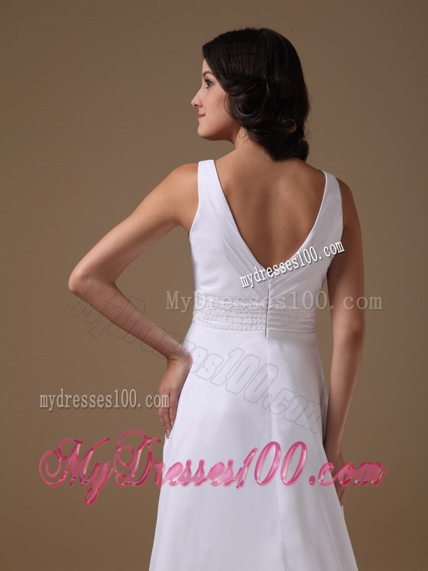 Lovely Empire V-neck Brush Train Beading Beach 2013 Wedding Dress