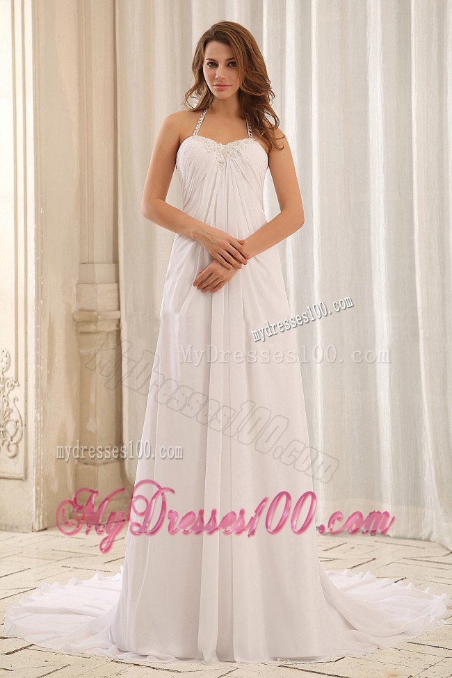 Luxurious Empire Halter Appliques and Ruched Wedding Dress For Hall