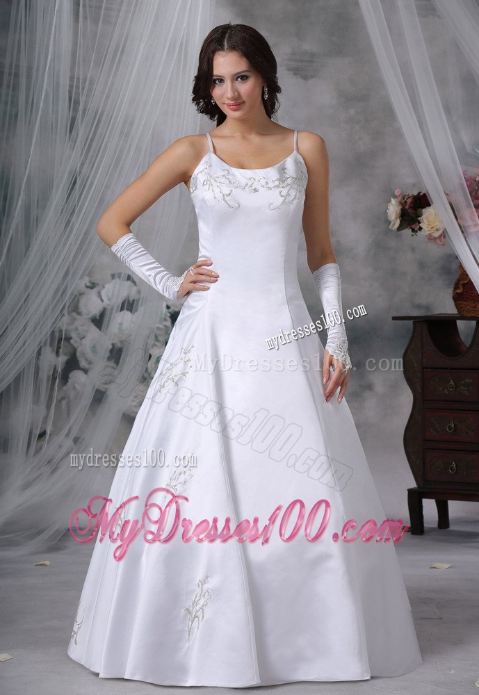 Princess Embroidery Decorate Bodice Straps Long Wedding Dresses