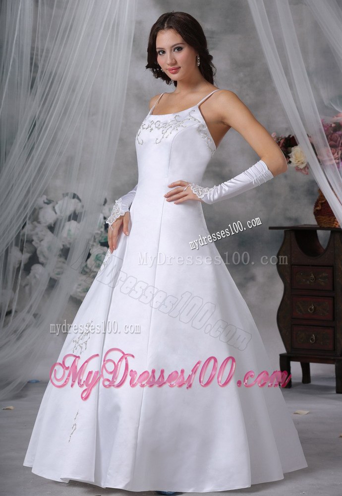 Princess Embroidery Decorate Bodice Straps Long Wedding Dresses