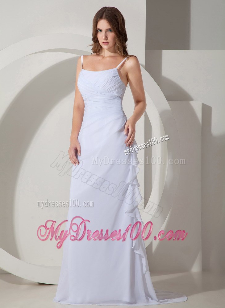 Low Cost Empire Straps Brush Sweep Ruched Summer Wedding Dress