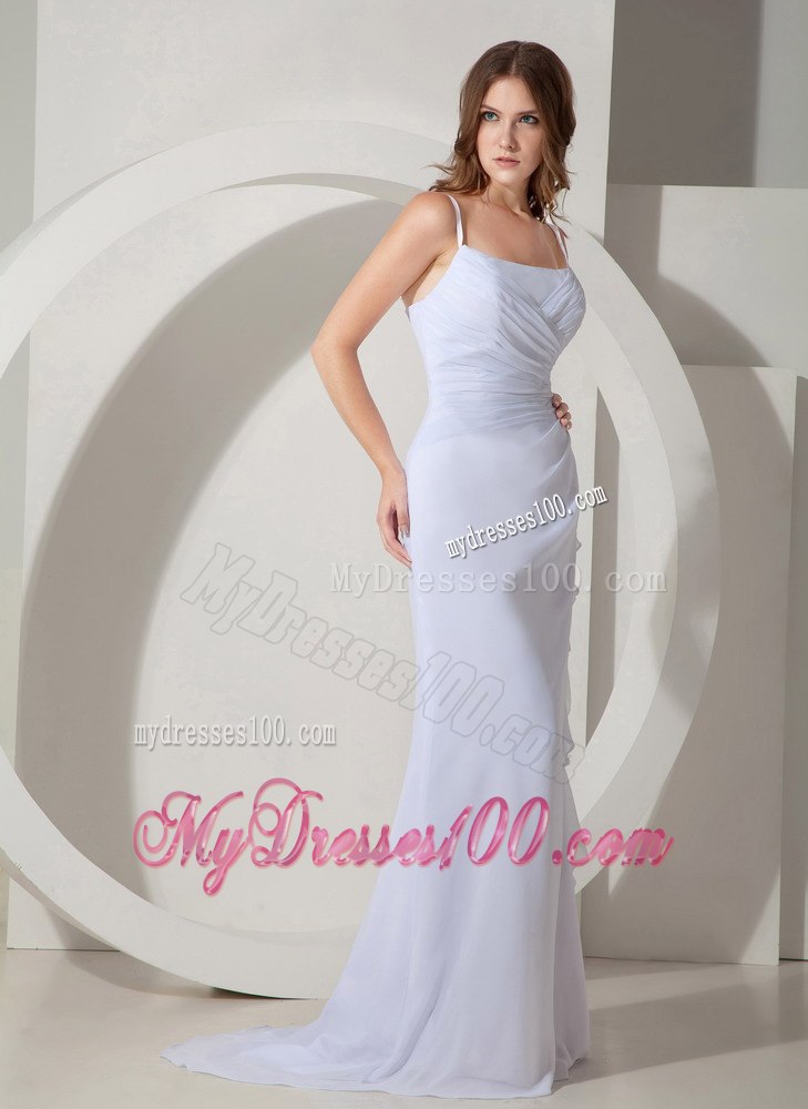 Low Cost Empire Straps Brush Sweep Ruched Summer Wedding Dress