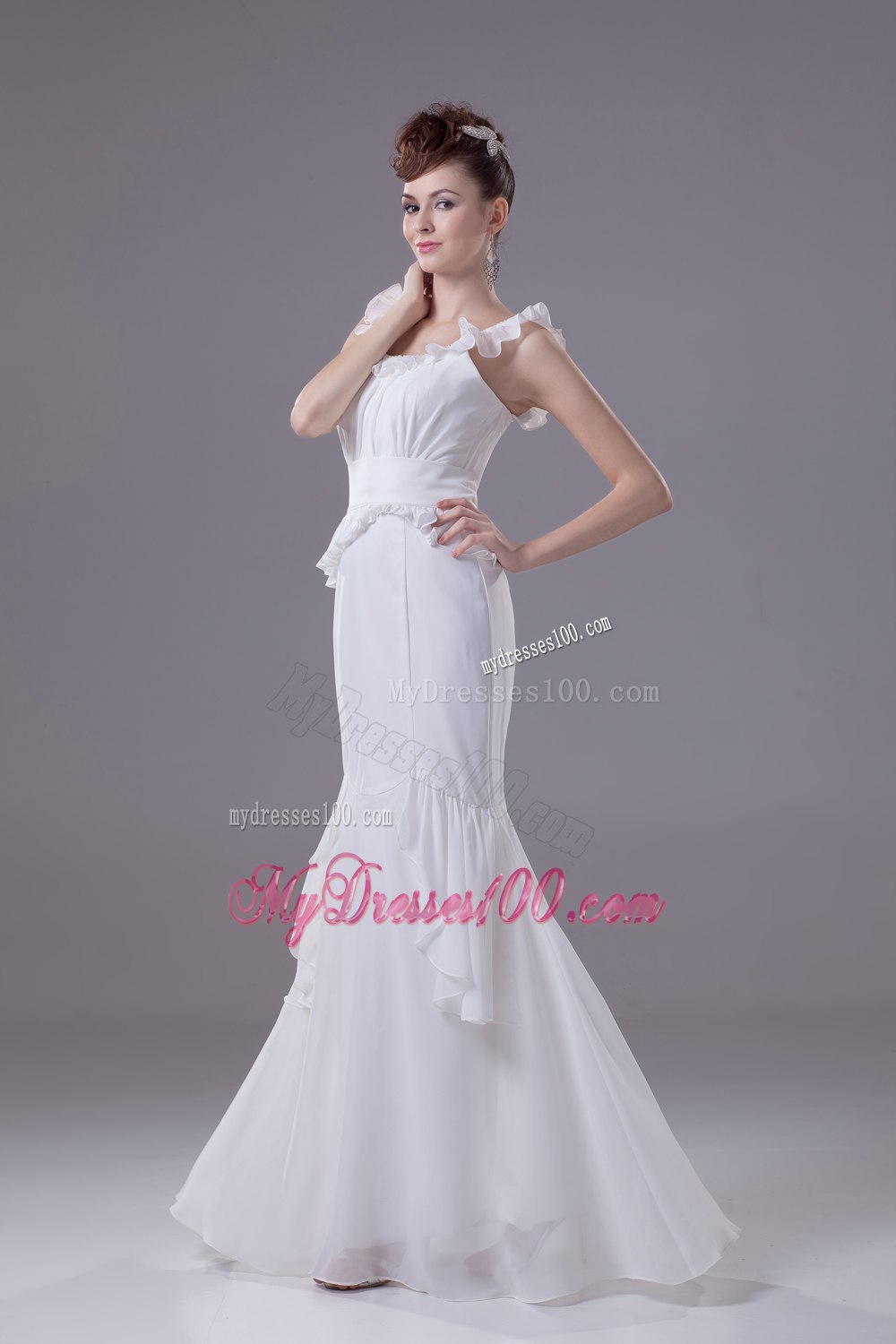 2013 Summer Mermaid Scoop Floor-length Ruching Wedding Dresses