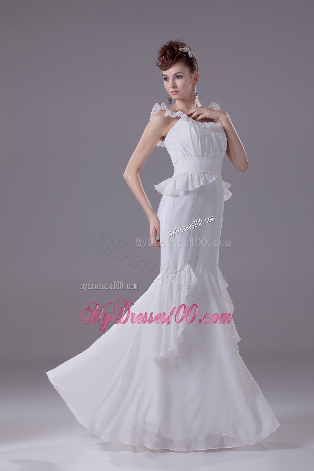 2013 Summer Mermaid Scoop Floor-length Ruching Wedding Dresses