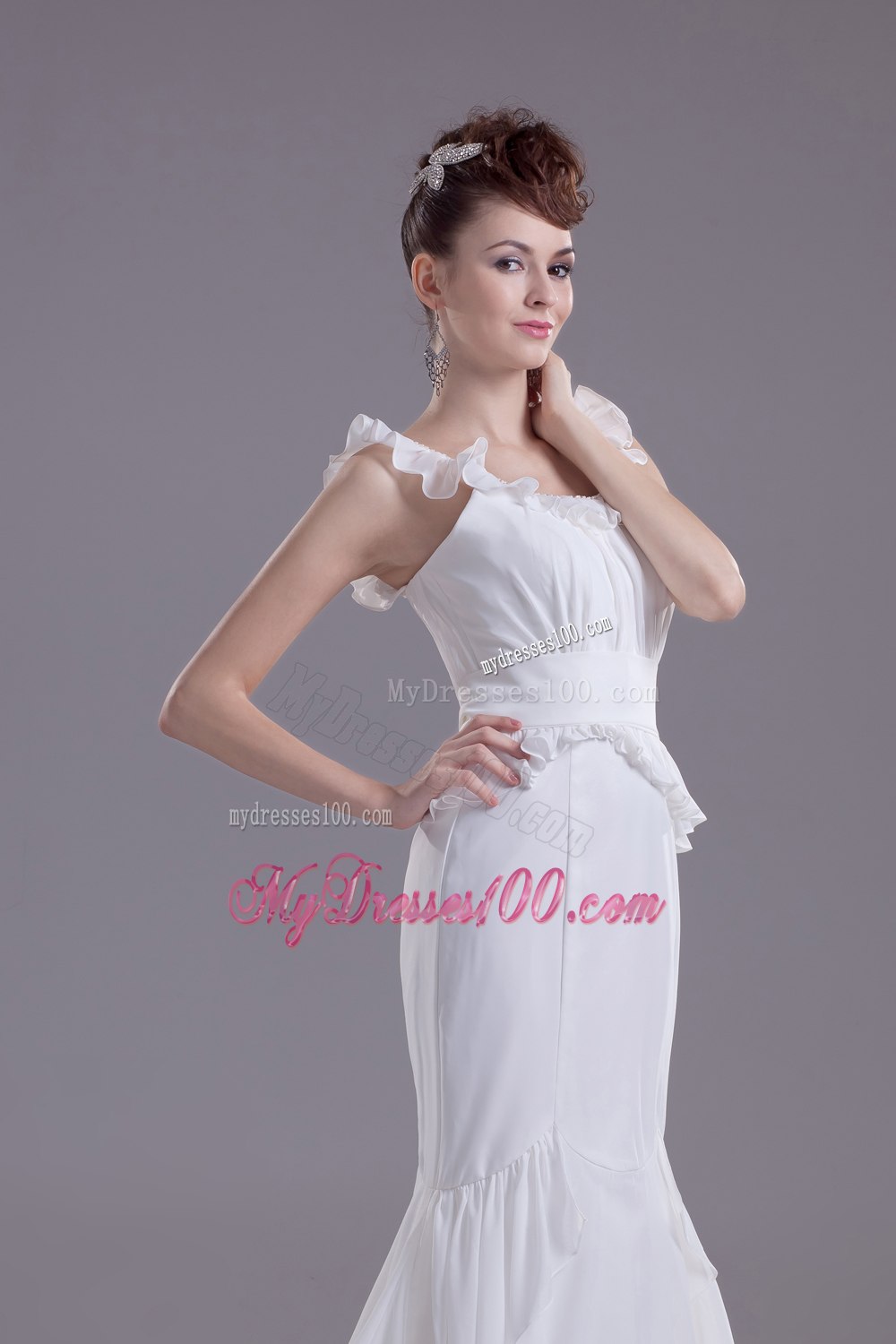 2013 Summer Mermaid Scoop Floor-length Ruching Wedding Dresses