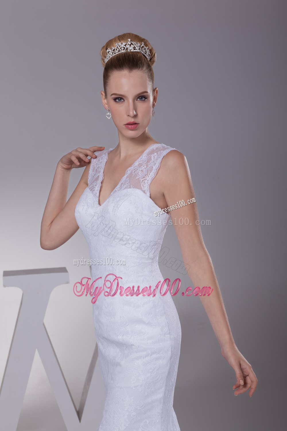 Mermaid V-neck High Slit Brush Train Wedding Dress