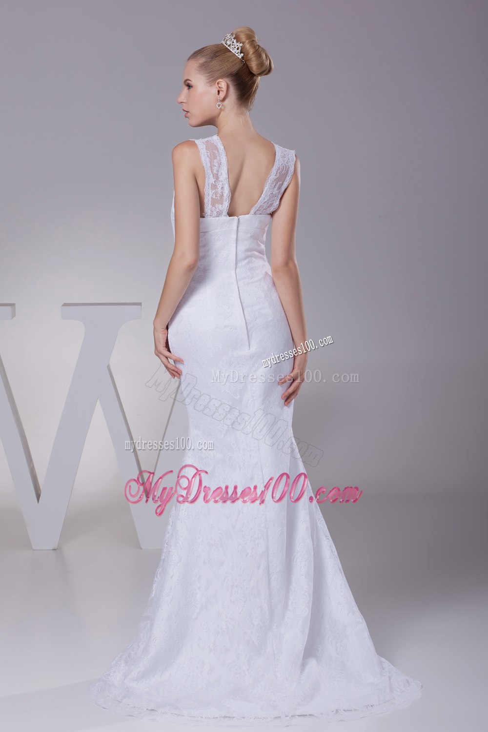 Mermaid V-neck High Slit Brush Train Wedding Dress