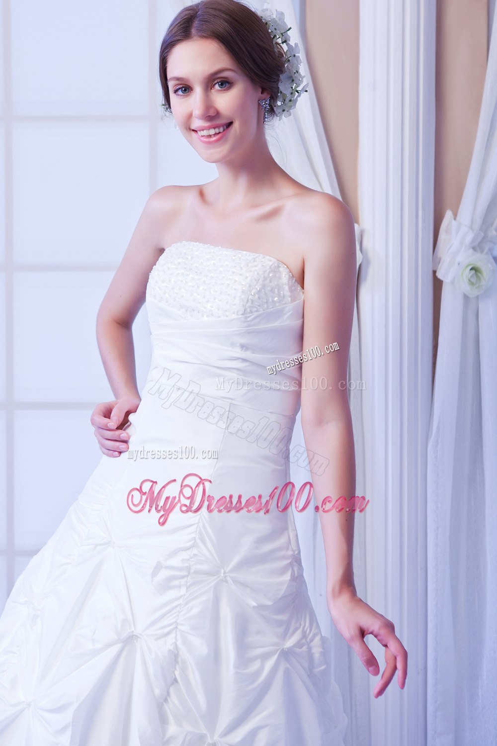 Modest Princess Strapless Ankle-length Sequin Wedding Dresses