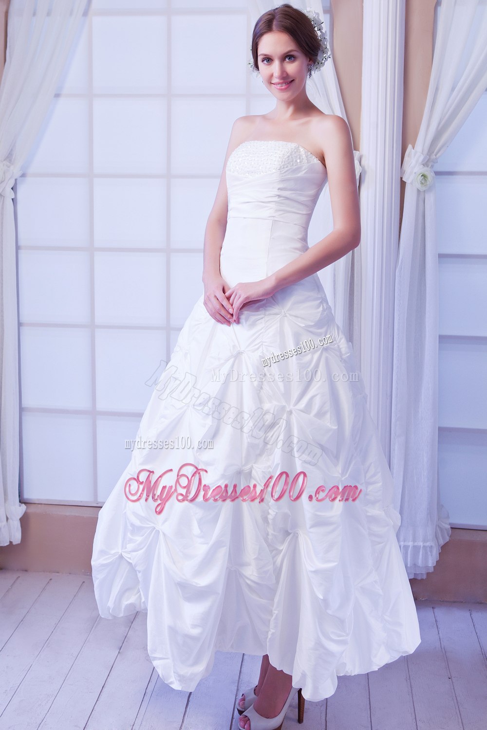Modest Princess Strapless Ankle-length Sequin Wedding Dresses