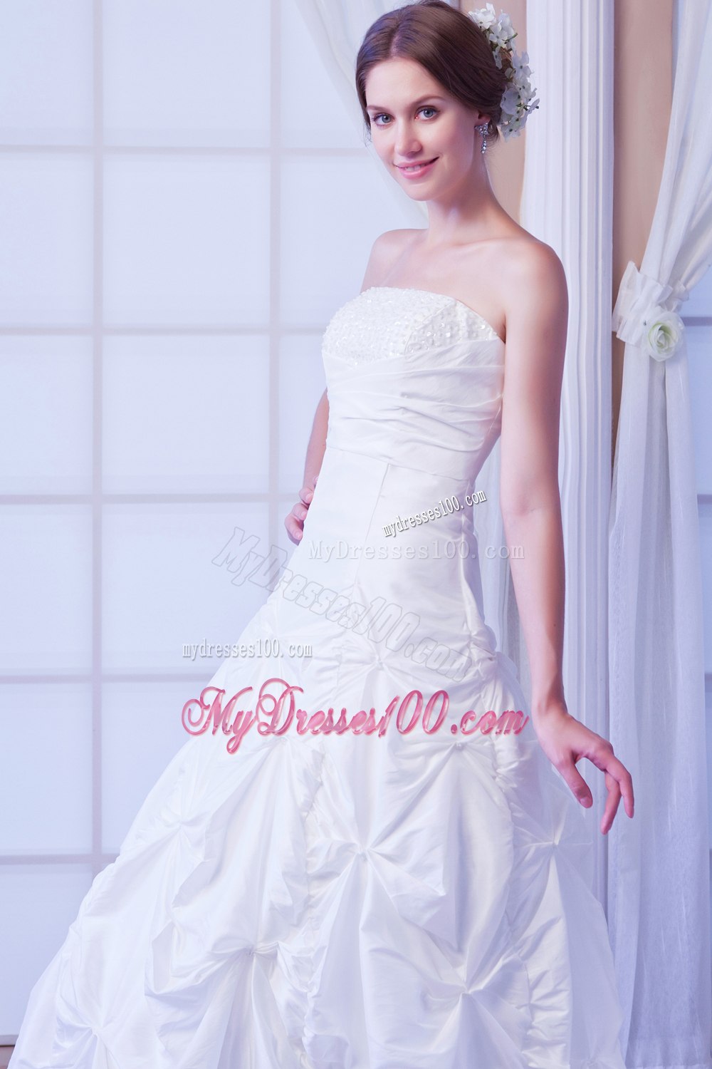 Modest Princess Strapless Ankle-length Sequin Wedding Dresses