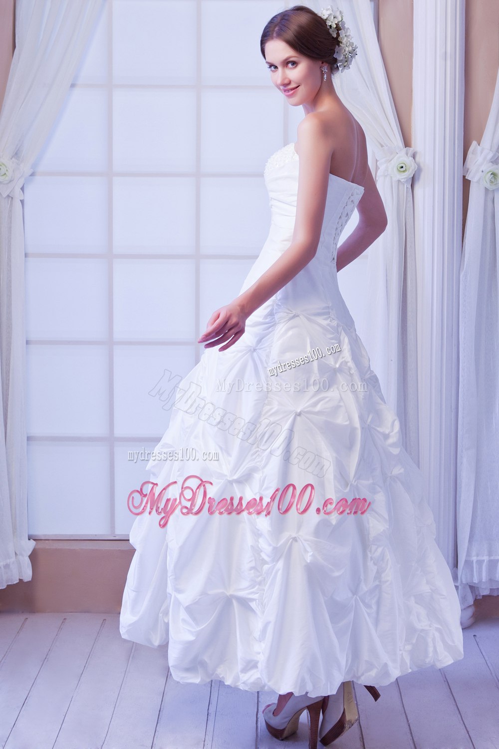 Modest Princess Strapless Ankle-length Sequin Wedding Dresses