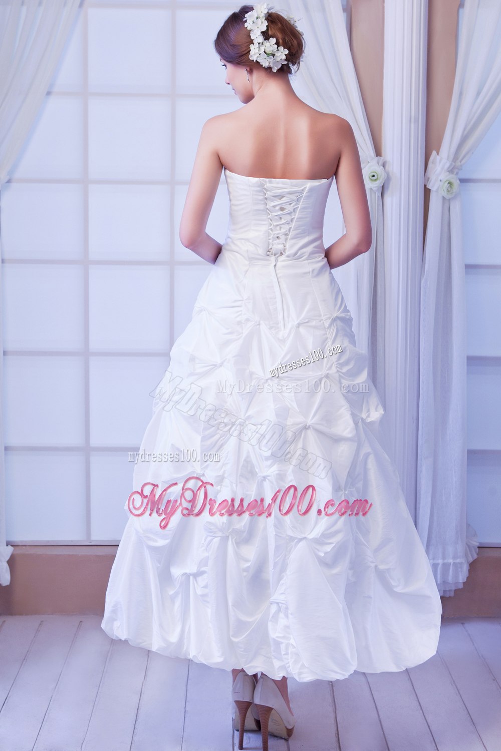 Modest Princess Strapless Ankle-length Sequin Wedding Dresses