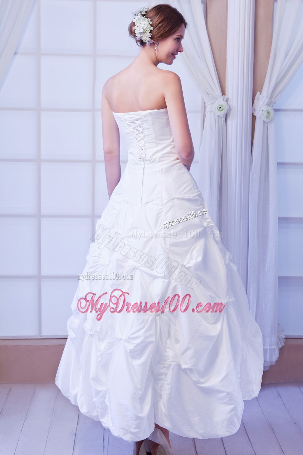 Modest Princess Strapless Ankle-length Sequin Wedding Dresses