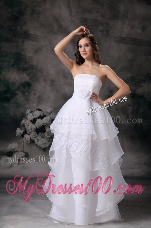 Modest Strapless Long Hand Made Flower Wedding Dresses