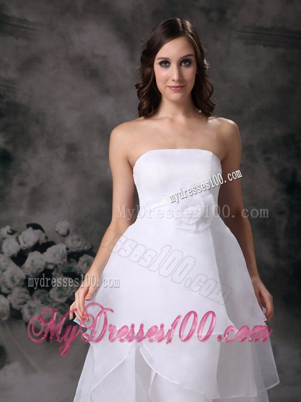 Modest Strapless Long Hand Made Flower Wedding Dresses
